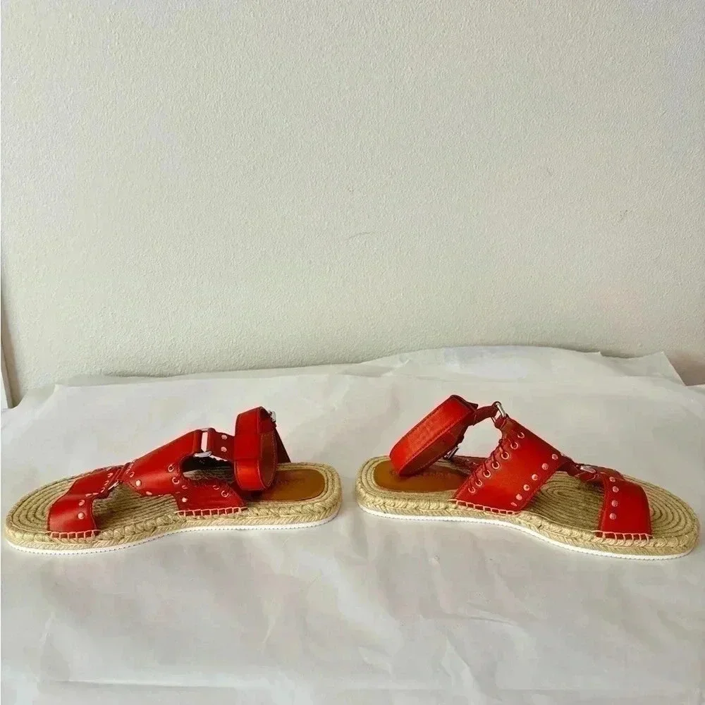 NWOT SEE BY CHLOÉ Yuna Rust Red Orange Espadrille Ankle Leather Sandals Size 8